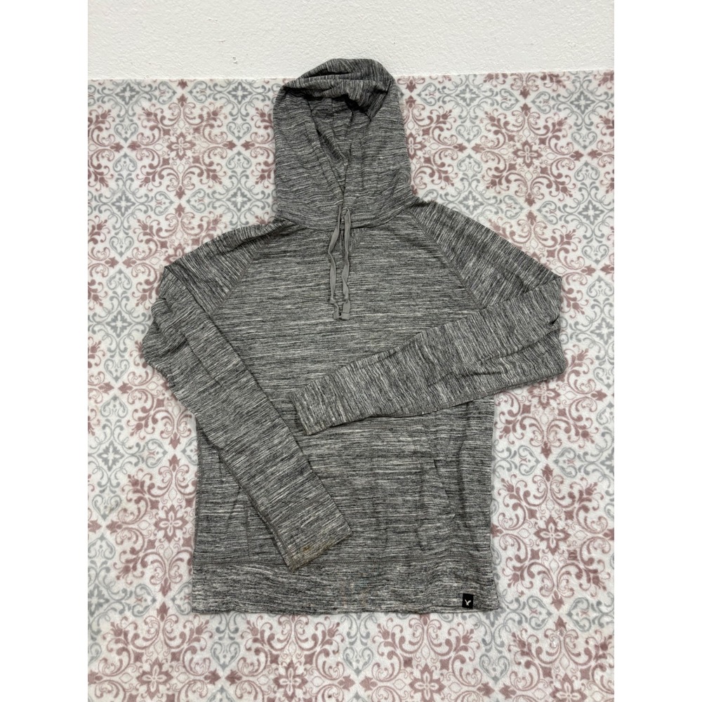 American Eagle Seriously Soft Hoodie Mens Small Grey Space Dye Pullover 8318-020